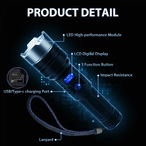 Vista 2 de Linternas Recargables Paquete de 2, Linterna LED Recargable USB-C con Enfoque de Zoom, Linterna de Emergencia Brillante para Cortes de Energía