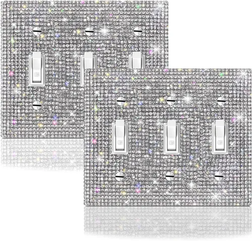 Vista 10 de Cubierta decorativa para interruptor de diamantes de imitación plateados brillantes, placa de pared de una sola banda 1 unidad-XKSZ 1