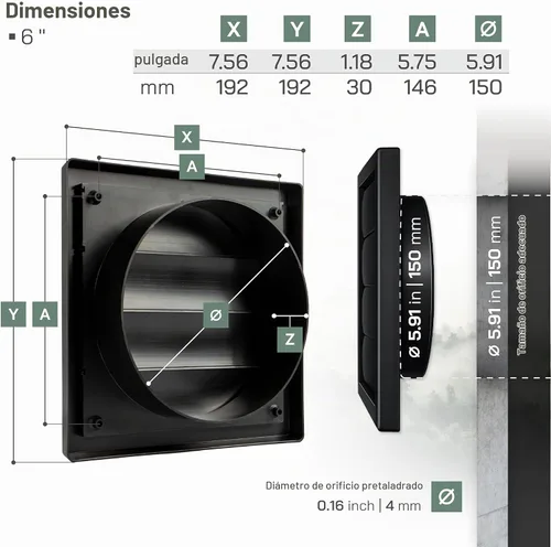 Vista 2 de Vent Systems Cubierta de ventilación de escape negra de 6 pulgadas, cubierta de ventilación de secadora con solapas por gravedad, rejilla de escape