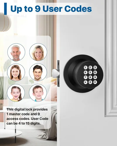 Vista 2 de HIDALIFE Pomo de puerta con teclado, perilla de puerta con cerradura, cerradura de puerta de entrada sin llave con código para puerta delantera