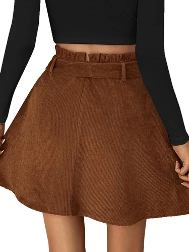 Vista 2 de Vrtige Minifalda corta de pana elástica de cintura alta acampanada para mujer