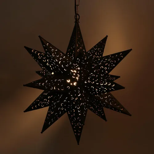 Vista 18 de Estrella de latón colgante de 12 pulgadas con diseño de estrella de Moravia - Estrella cortada con cuentas de mármol