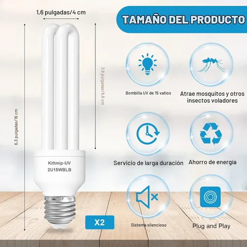 Vista 2 de Bug Zapper - Bombilla de repuesto tipo U, 15 W, E26, E27, compatible con Homesuit, Keuomy, Yluces, Yissvic, Powify y otros modelos Bug Zapper