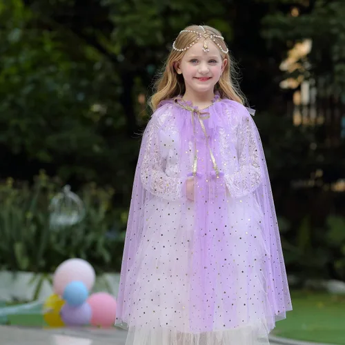 Vista 3 de Juego de 9 capas de princesa para niñas vestido de princesa capa de cosplay con joyería tiara corona varita collar guantes trenzados para niños