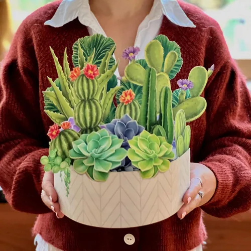 Vista 7 de Freshcut Paper Tarjetas de felicitación desplegables, Jardín de Cactus, plantas de casa de papel tamaño real de 12 pulgadas en 3D, tarjeta