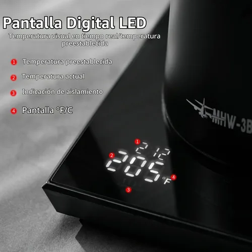 Vista 4 de MHW-3BOMBER Hervidor eléctrico de cuello de cisne, tetera de control de temperatura de ± 1 ℉ con pantalla LED y flujo vertical de 90°, sin BPA
