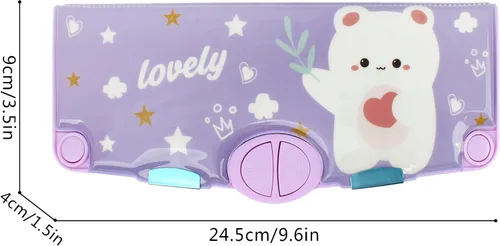 Vista 7 de Minache Estuche multifunción Caja de lápices con 2 compartimentos Juego de papelería con patrón de dibujos animados con tijeras emergentes