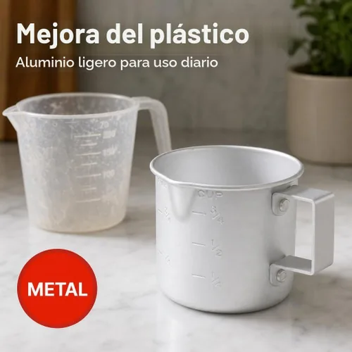 Vista 3 de Better Houseware Taza medidora, taza medidora de metal de 8 onzas con mango y labio de vertido para líquido con marcas de fácil lectura para cocinar