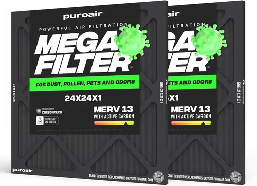 Vista 50 de PuroAir Filtro Mega - Filtro de aire de 12x12x1 MERV 13 para el hogar con carbón activado - Filtros alérgenos, caspa de mascotas, humo, polvo
