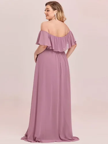 Vista 2 de Ever-Pretty Vestido formal de gasa con hombros descubiertos y mangas con volantes y abertura lateral para mujer 0968-PZUSA