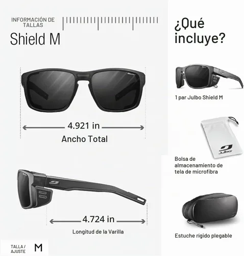 Vista 5 de Julbo Shield M - Lentes de sol de montaña para hombres y mujeres con protectores de elastano extraíbles para senderismo, esquí, nieve, 100% Marco