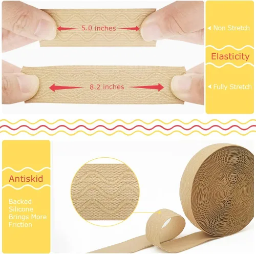 Vista 4 de SmiLife Banda Elástica de Agarre de Silicona para Coser, Beige, 1.05 Pulgadas x 12 Yardas