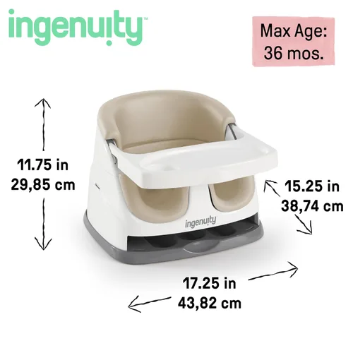 Vista 7 de Ingenuity Asiento base para bebé 2-en-1 con bandeja auto-guardable para alimentación y piso - Cashmere