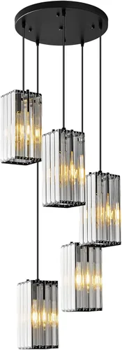Vista 21 de Lámpara colgante moderna cromada rectangular de iluminación colgante mini candelabros de cristal, lámpara colgante ajustable para cocina, isla