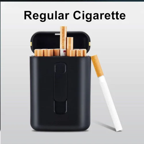 Vista 3 de Caja de cigarrillos con caja de cigarrillos más encendedor, paquete portátil tamaño King, 20 unidades, cigarrillos de tamaño regular, encendedores
