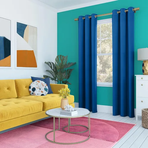 Vista 9 de Sun Zero Halton Bright Vibes Panel de Cortina Opaca Total con Ojales, 40" x 63", Azul Clásico