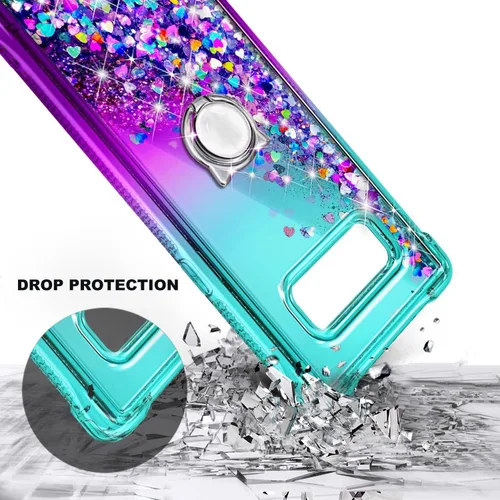 Vista 3 de NZND Funda para Samsung Galaxy Note 8 con soporte de anillo/correa de muñeca, líquido que fluye con purpurina brillante, para mujeres y niñas Agua