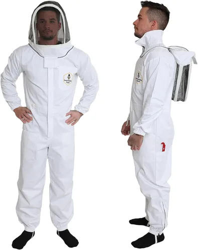 Vista 2 de Forest Beekeeping Traje de apicultura Adecuado para apicultores principiantes y comerciales Overol de algodón blanco con capucha Cremalleras