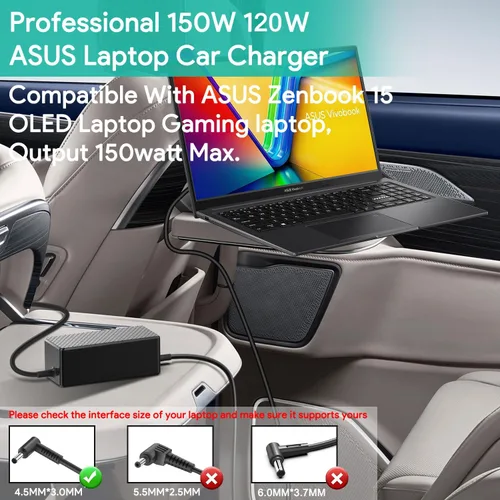 Vista 2 de HKY Cargador de coche portátil 150 W 120 W DC adaptador de corriente para ASUS Zenbook Flip 15 Q528EH Q538EI UX534F Q537F Q547F Q536F Q506 Q546F