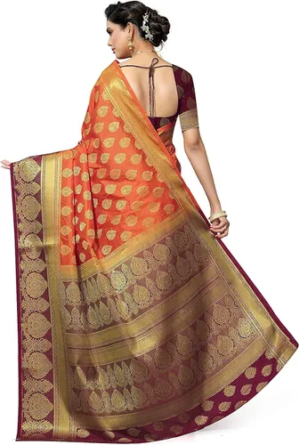 Vista 2 de Indian Hawker Banarasi Art Silk Sari Sari Trabajo Jacquard Fashion Sari Sari con blusa sin costuras