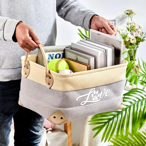 Vista 4 de Cesta de almacenamiento personalizada para juguetes para perros, cajas de almacenamiento plegables con asas para mascotas, perros, gatos, juguetes