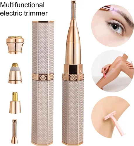 Vista 2 de Maquinilla de afeitar de cejas 4 en 1, afeitadoras faciales sin dolor para mujeres, kit de depilación facial, recargable por USB y removedor