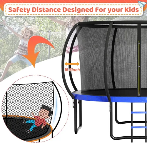 Vista 3 de Zevemomo Trampolín para exteriores para niños y adultos, trampolín recreativo de 12 pies, 14 pies, 15 pies, 16 pies, con red de seguridad y postes