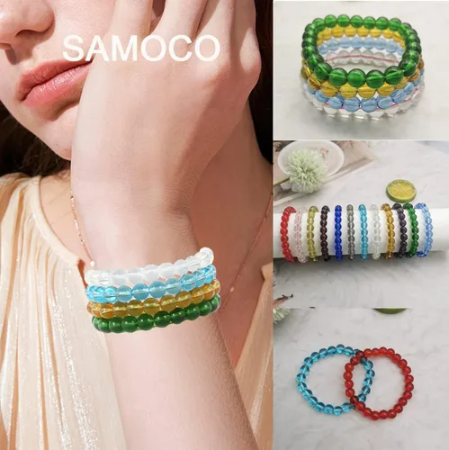 Vista 5 de SAMOCO 24 pulseras elásticas de cuentas de 0.315in, hechas a mano, redondas, de cristal, para mujer, multicolor, mate, pulsera elástica