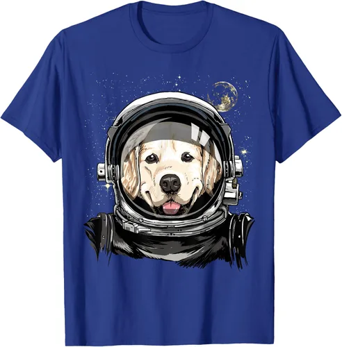 Vista 19 de Camiseta para amantes de los perros de los astronautas del espacio exterior Golden Retriever Lover, Negro