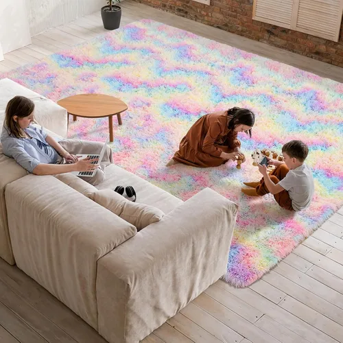 Vista 155 de Softlife Alfombra naranja para dormitorio, alfombra de felpa esponjosa para sala de estar para niñas, alfombra lanuda para niños, alfombra suave