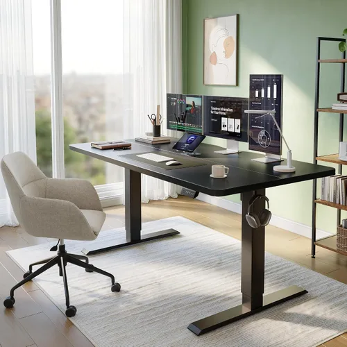 Vista 2 de CubiCubi Escritorio eléctrico grande de pie de 48 x 30 pulgadas, escritorio Negro