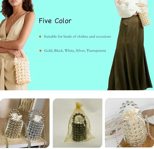 Vista 5 de Bolso bandolera de mano multicolor con cuentas de mano para mujer