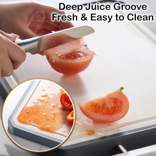 Vista 9 de Tabla de cortar de acero inoxidable, no tóxica para cocina, tabla de cortar de metal, acero inoxidable de doble cara/paja de trigo grande