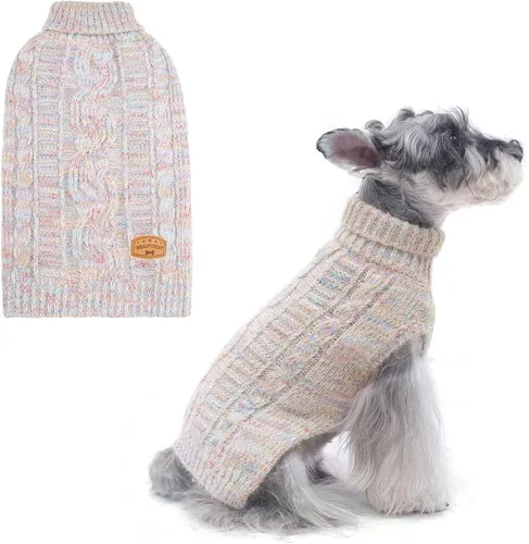 Vista 17 de BEAUTYZOO Suéteres de perro para perros pequeños, ropa de punto con agujero Pompones beige