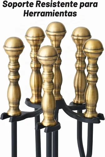 Vista 6 de Lichamp Juego de Herramientas para Chimenea, 5 Piezas para Interiores y Exteriores, Juego Resistente de Atizadores para Chimenea con Mango Dorado