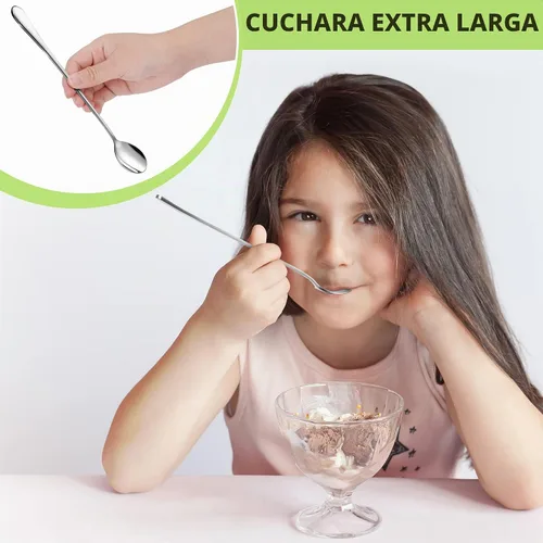 Vista 4 de Rainspire Cucharas de café de 9 pulgadas de largo para barra de café, agitadores de café, cuchara de helado, cucharas de té, cuchara larga de acero