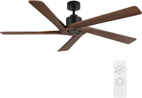 Vista 10 de WINGBO - Ventilador de techo DC de 48" sin luz - 5 aspas de madera maciza talladas, motor DC reversible de 6 velocidades, ventilador de techo sin