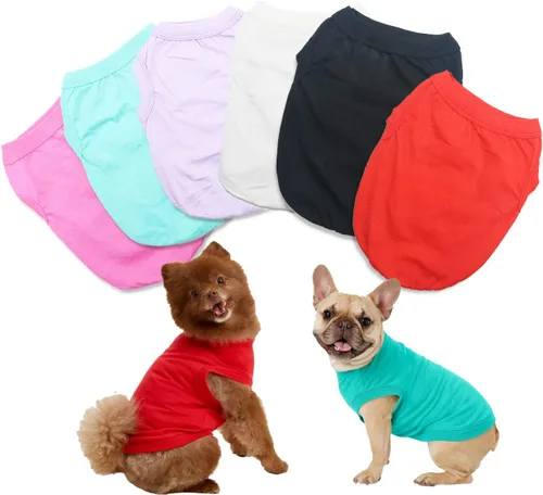 Vista 8 de Paquete de 6 camisetas de Yorkie Clothes lisas para perros, 100% algodón, ropa para cachorros pequeños, camiseta en blanco para perros y gatos, XS