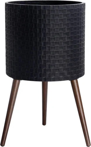 Vista 7 de D'vine Dev Maceta Elegante con Patrón de Azulejos Geométricos Modernos de 12 Pulgadas con Soporte, Portamacetas Decorativo para Interiores