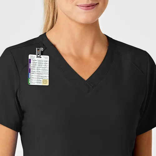 Vista 6 de WonderWink W123 6155 - Top estilizado con cuello en V para mujer, Negro