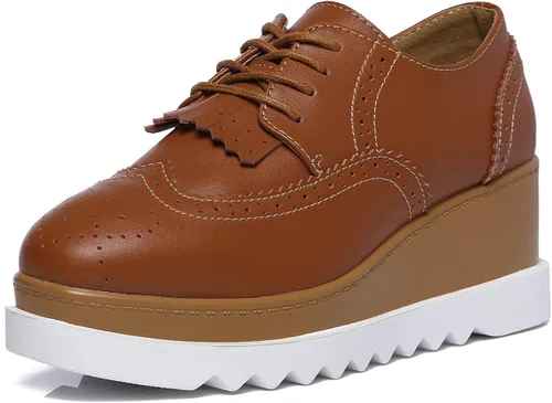 Vista 4 de Zapatos Dadawen, oxford, con cuña y plataforma, con agujetas, borlas y puntera cuadrada, a la moda, para mujer