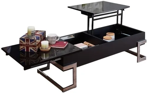 Vista 6 de Acme Mesa auxiliar rectangular con parte superior elevadora y patas de metal para sala de estar, oficina en casa, 2 unidades de almacenamiento Negro