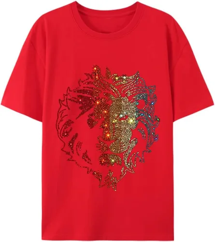 Vista 20 de HZCX FASHION Camiseta con strass brillante para Hombres y Mujeres, manga corta, con pedrería, para festivales de rock, con gemas, de algodón