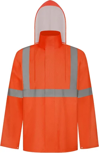 Vista 26 de TCCFCCT Chaqueta de lluvia de alta visibilidad para hombre, impermeable, abrigo de lluvia de alta visibilidad para hombres y mujeres con capucha