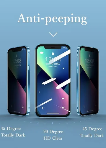 Vista 2 de Funda antiespía con cerraduras de seguridad para iPhone 12, funda de vidrio de doble cara con protector de lente de cámara, carcasa de aluminio
