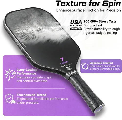 Vista 4 de USAPA Approved Pickleball Paddle 6-Layer T800 Carbon Fiber 16mm Thermoformed Pickleball Racket with High Spin & Extended Grip, Professional