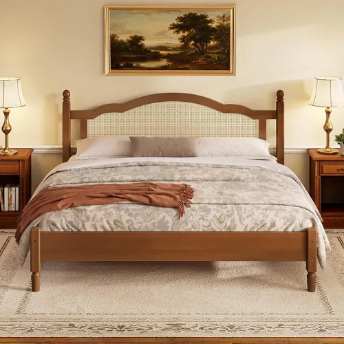 Vista 32 de JIVOIT Cama de plataforma de tamaño King con cabecera de 46.5 pulgadas de alto, marco de plataforma de madera de bambú maciza con listones de madera