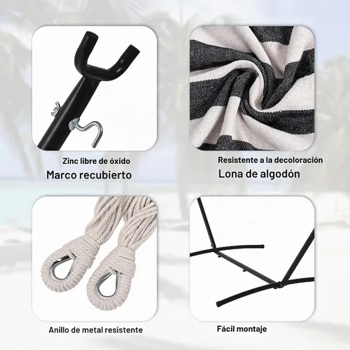 Vista 6 de Prime Garden - Hamaca con soporte para exterior, soporte de acero resistente y ahorro de espacio con capacidad de 450 lb, hamaca doble con bolsa
