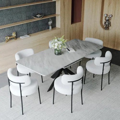 Vista 8 de Mesa de comedor de mármol para 4-8, mesa de comedor extensible de 62.4 a 78.15 pulgadas, mesa de cocina moderna, mesa rectangular que ahorra espacio