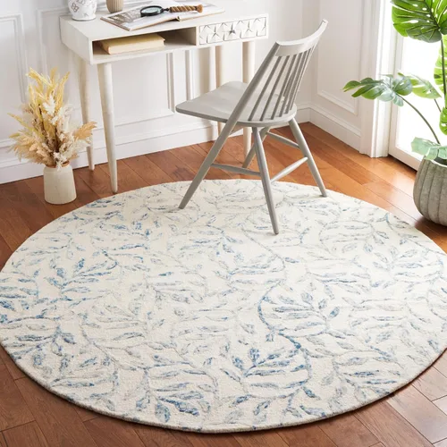 Vista 10 de SAFAVIEH Jardin Collection Alfombra de pasillo, 2 pies 3 pulgadas x 8 pies, marfil y azul, lana floral hecha a mano, ideal para zonas de alto